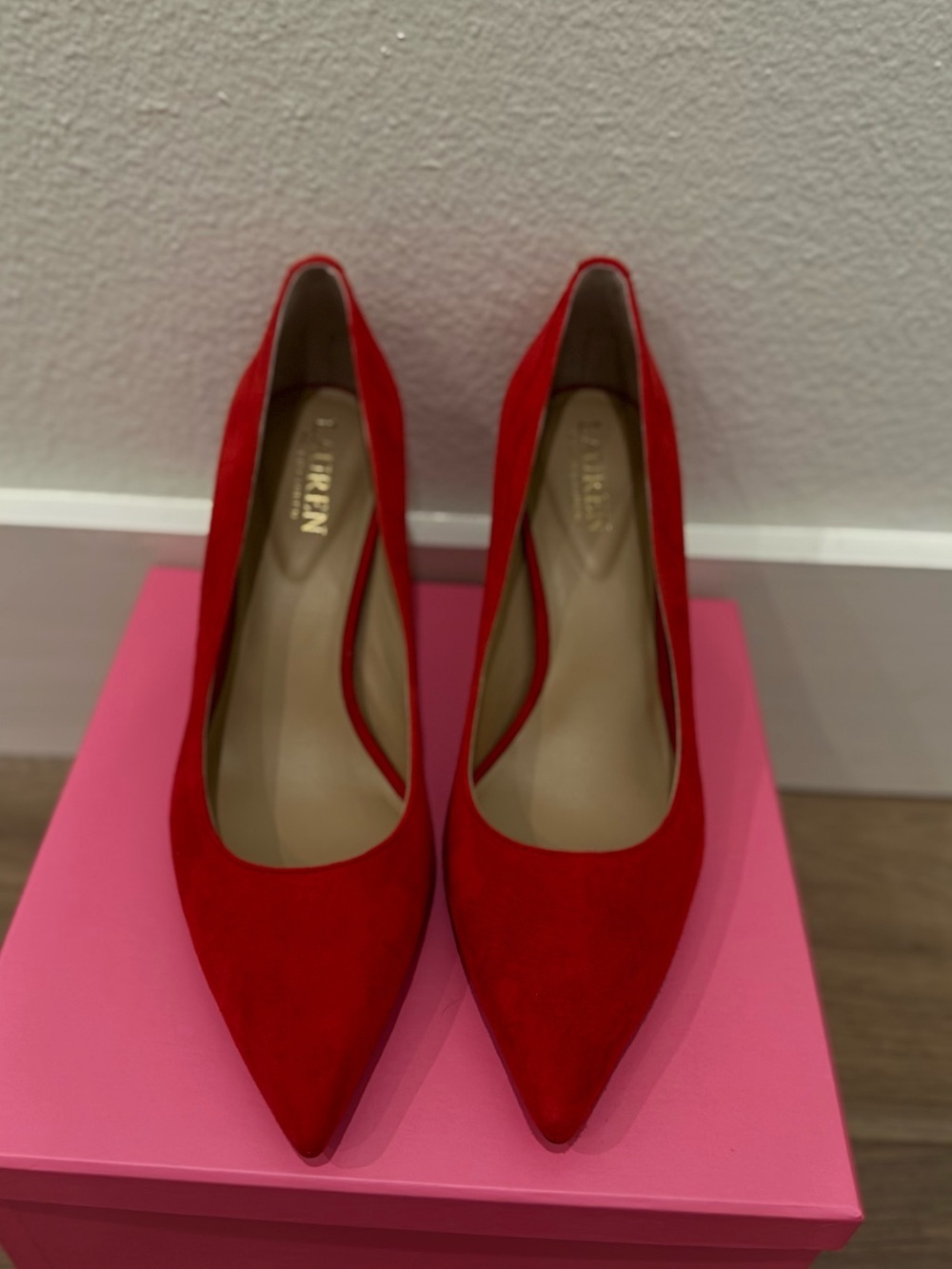 Lauren Ralph Lauren Red Suede Pointed-Toe Pumps - Size 7 - Picture 1 of 5